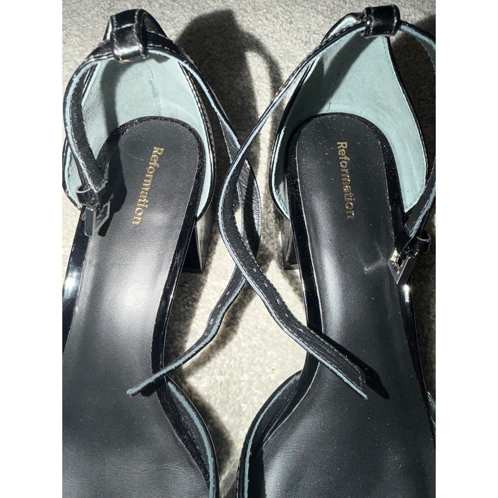 Reformation Black Almond Toe Block Heels Sz 8.5 Minimalist Gothic Office Chic - Picture 7 of 7